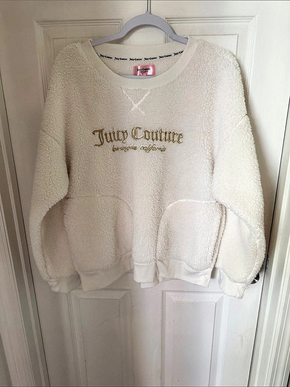 Juicy Couture Sherpa Fleece Pullover Sweatshirt White XL